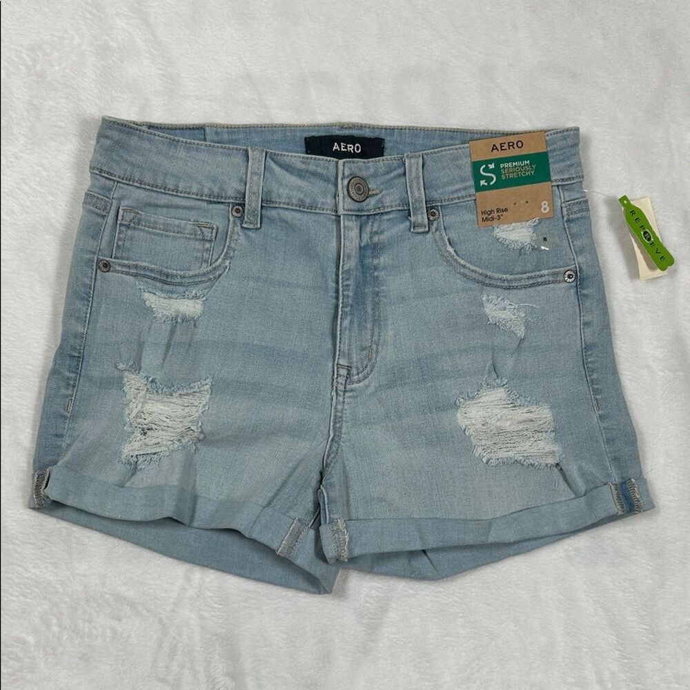 Aero High Rise Stretch Jean Shorts Women’s Size 8 Blue 3” Inseam NWT Lightwash